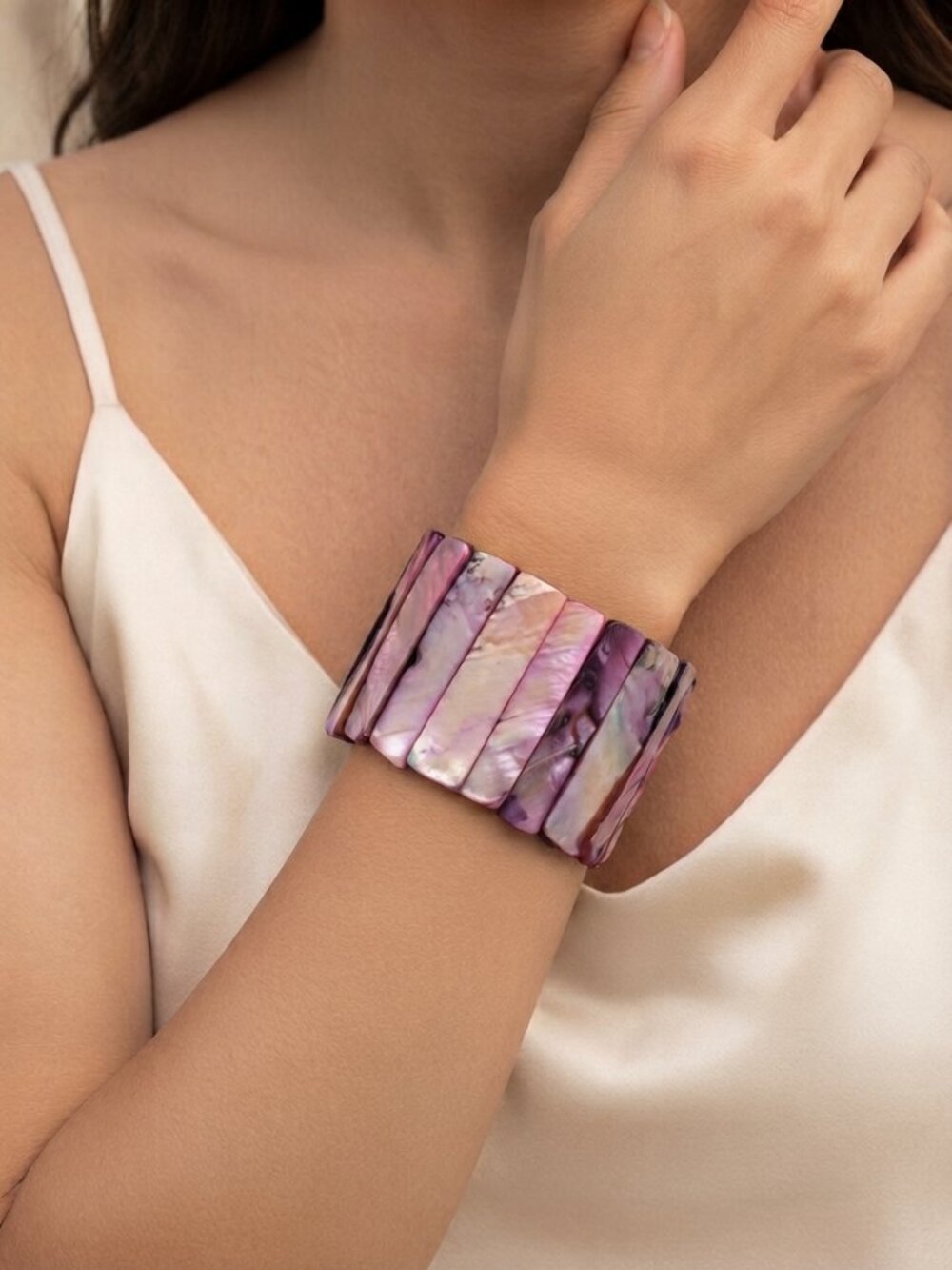Pink Shell Tile Stretch Bracelet - Women Accessories